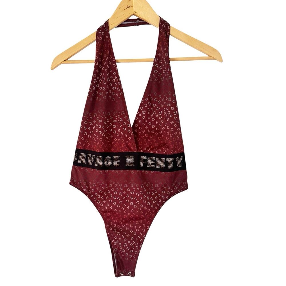 NWT Savage X Fenty Leopard Print Sexy Low Cut Brown Bodysuit Women’s Size Small - Picture 3 of 9